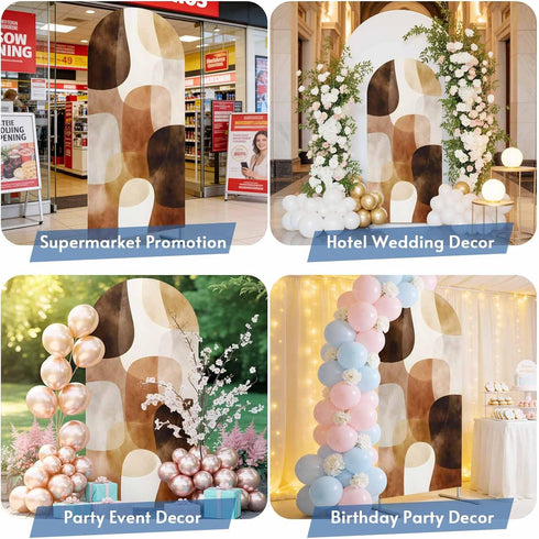 LFoveYuamer 6.6 Ft Arch Backdrop Cover, Brown Geometric Decorative Wedding Arch Covers Spandex Fitted, Middle Century