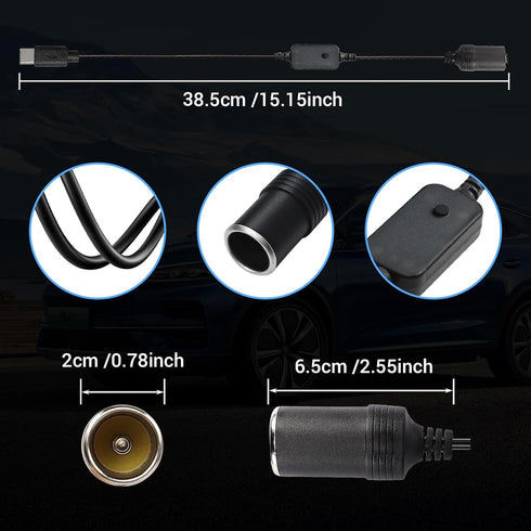 USB C Male to 12V Adapter, USB to Car Cigarette Lighter Socket Converter Cable
