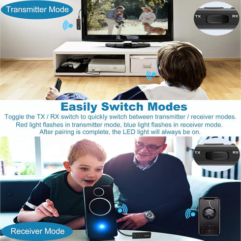 Upgraded Bluetooth 5.3 Transmitter Receiver 3-in-1, Isobel Wireless 3.5mm Audio Adapter for TV PC Headphones
