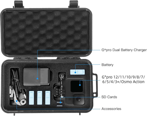Smatree Waterproof Hard Case for G*pro 12/11/10/9/8/7/6/5/2018/DJI Osmo Action, Portable Shock Durable (Camera and