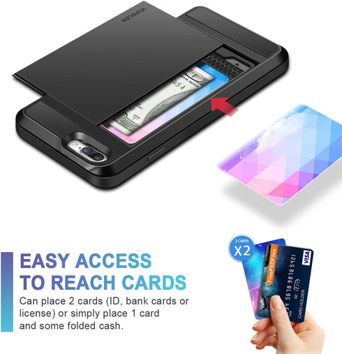 Vofolen Case for iPhone 8 Plus, Wallet Credit Card Holder, Dual Layer TPU Bumper Armor, Black