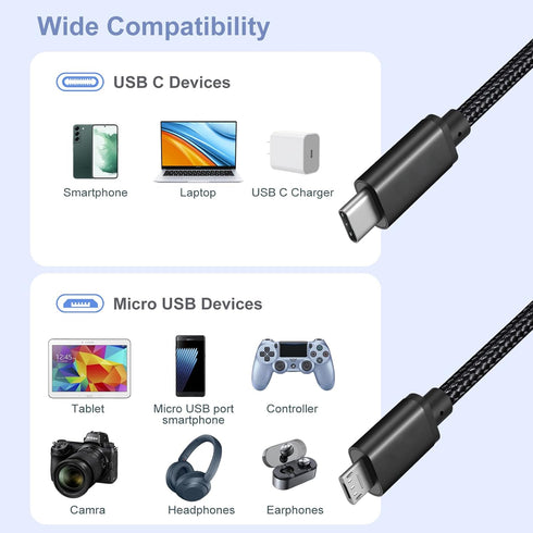 Pofesun USB C to Micro USB Cable 1FT, 3Pack Braided Fast Charging Cord Compatible with Samsung Galaxy S8, S9, Pixel