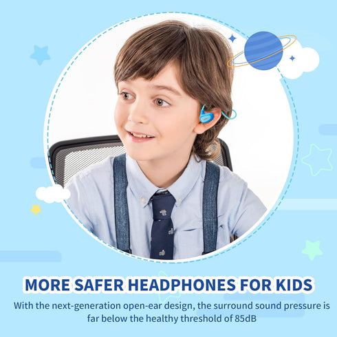 Open Ear Bluetooth Wireless Headphones with MIC for Children, Ultra-Light and Portable (Navy Blue)