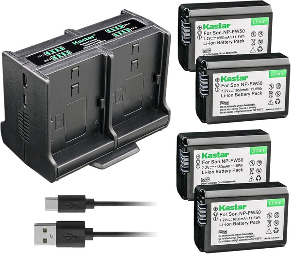 Kastar 4-Pack Battery and Quadruple Charger for Pixii A1571, A2572, Hasselblad Lunar Mirrorless Digital Camera