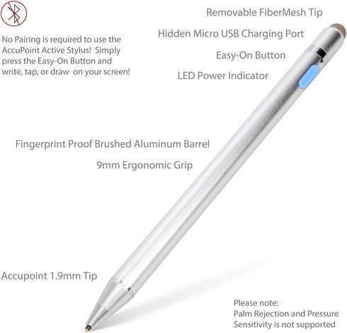 BoxWave AccuPoint Active Stylus Pen for Google Pixel 7 - Ultra Fine Tip Electronic Stylus, Metallic Silver