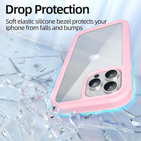 WXR Compatible with iPhone 13 Pro Max Case, Soft Silicone & Crystal Clear Hard PC Back, Military Grade Protection