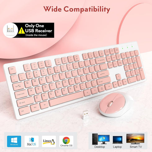 Trueque Wireless Keyboard and Mouse, Silent 2.4GHz Cordless Full Size USB Mouse Combo, Long Battery Life for Computer,
