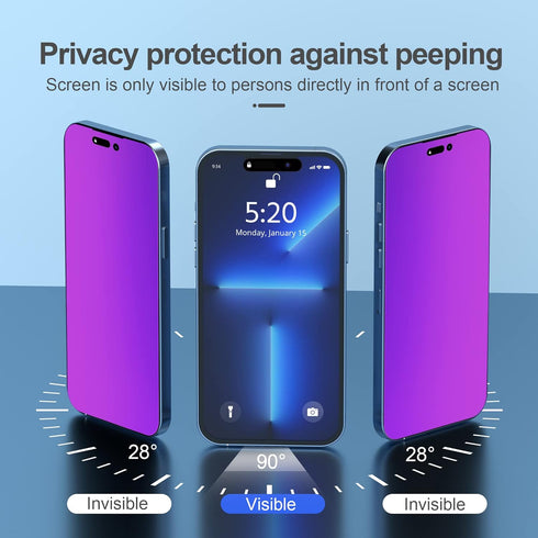 iPhone 14 Pro Max Privacy Screen Protector, Tempered Glass 6.7 inch Display, Gradient Colorful Anti Spy Light Easy