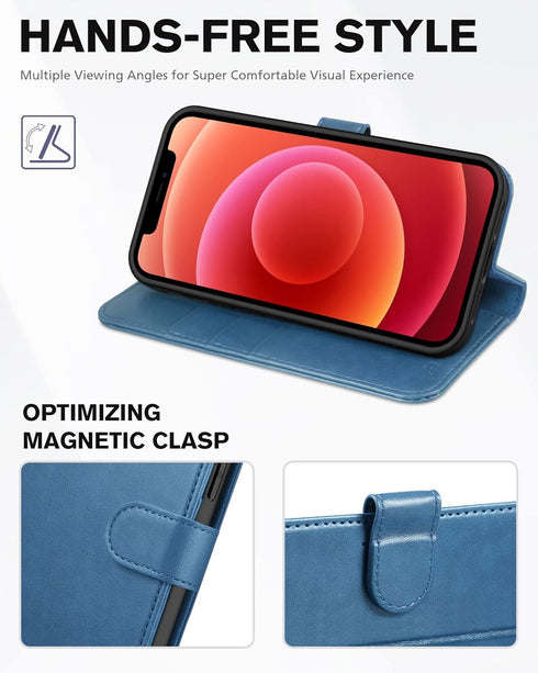 TUCCH Wallet Case for iPhone 12 Pro/12 5G, Lake Blue, TPU Shockproof Inner Shell, RFID Blocking, Card Holder