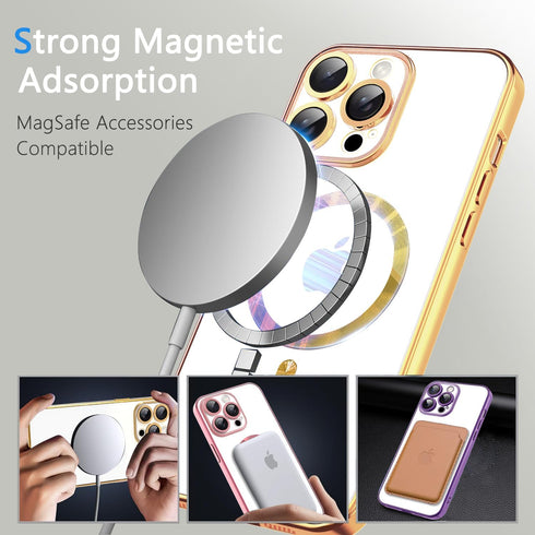 Misscase Gold iPhone 14 Pro MagSafe Case with Camera Lens Protector, Full Protection Clear Magnetic Anti-Scratch Cover