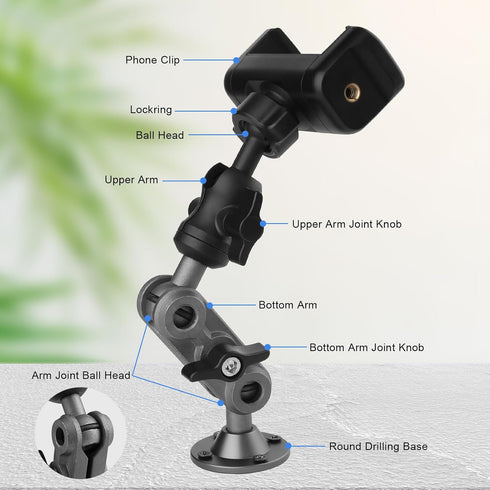 Mippko Stand,360 2-Stage 3.5~7.5" Wall Mount Phone Holder Drilling Base Heavy Duty iPhone Adjustable Arms Mount