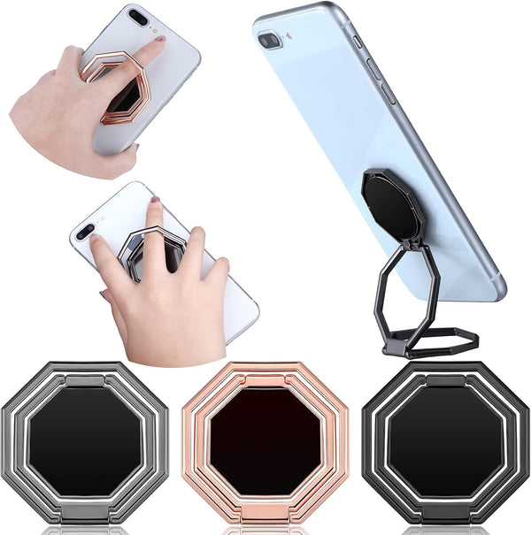 3 Pieces Cellphone Ring Holder, Foldable Finger Kickstand 360° Rotation Adjustable Phone Holder for Desk, Magnetic Car