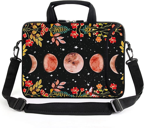 13" 13.3" Laptop Sleeve Chromebook Case with Adjustable Shoulder Strap and Accessory Pocket (Flowers Moon)
