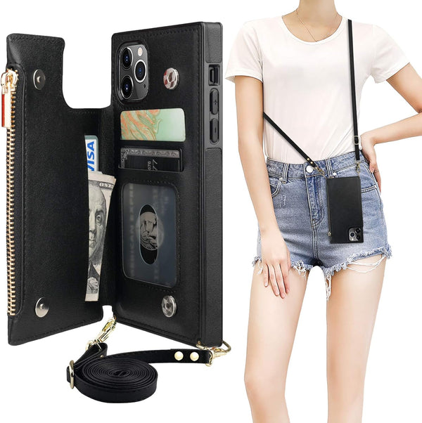 Bocasal Crossbody Wallet Case for iPhone 11 Pro, Card Holder, Zipper Slot Protector, Shockproof Purse Cover, 5.8 Inch