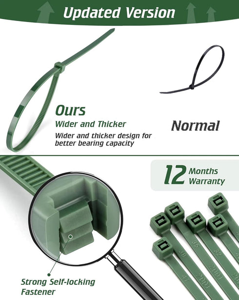 8 Inch PA66 100 3.6mm 45 Lbs, Green Zip Ties, Pcs Heavy Duty Plastic Wire Ties with Premium Self-locking Nylon Cable