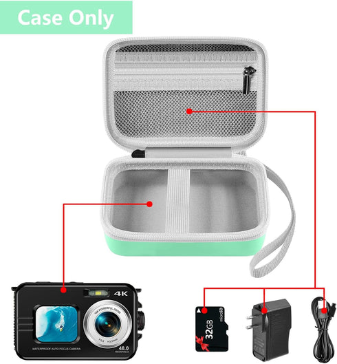 Leayjeen Waterproof Digital Camera Case Compatible with YISENCE/HICSHON/Trsunow/EUXOR/Yiffecal/ZNIARAKL10FT 30MP FHD 1080P Waterproof Camera,Fill Light Underwater Camera for Snorkeling- Green(Case)