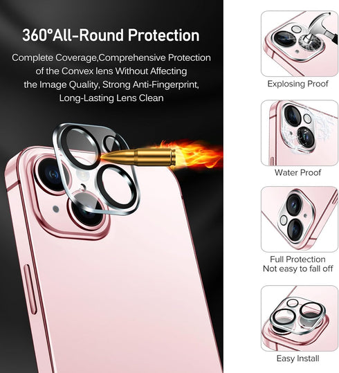 iVoler iPhone 15 6.1" Tempered Glass Screen Protector 3-Pack + Camera Lens Protectors with Alignment Frame, HD Clear