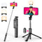 Selfie Stick Tripod with Fill Light, Extendable Selfie Stick with Detachable Wireless Remote, Flexible Phone Tripod