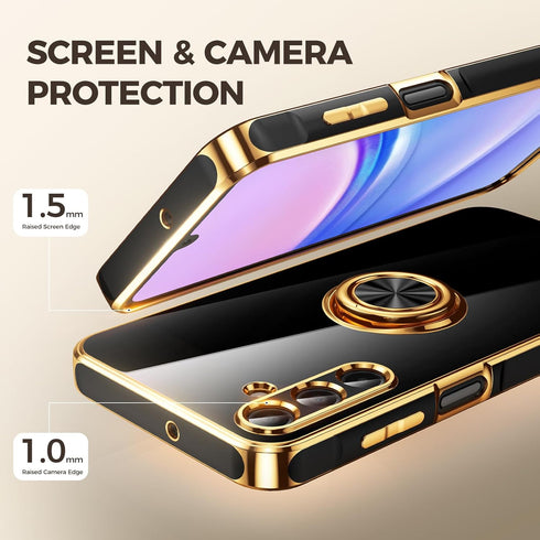 Samsung Galaxy A15 5G Case with 2 Pack Screen Protector, 360° Rotatable Ring Holder, Luxury Hearts Pattern, Plating