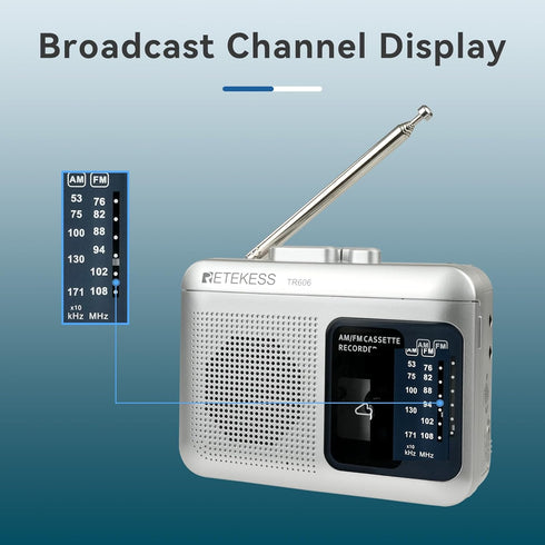 Retekess TR606 Cassette Cassette Tape Recorder Player, AM FM Players, Supports Voice/AUX Line in Record, Powered by DC