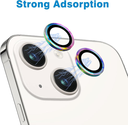 iPhone 15 & 15 Plus Camera Lens Protector - 9H Tempered Glass, Shockproof Metal Ring, Anti-Scratch - 2 Pcs Colorful