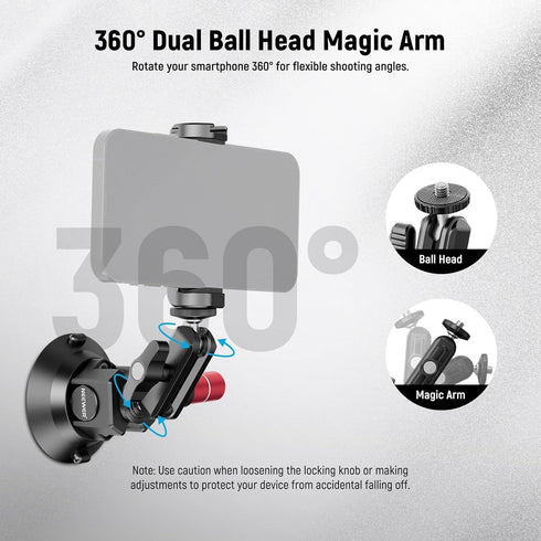 Neewer 3" Suction Cup Camera Mount Bracket with Ball Head, Quick Release Car Mount with Phone Holder