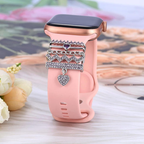 Decorative Heart Rings Loops Compatible with Apple Watch Silicone Bands Charms for iwatch Series