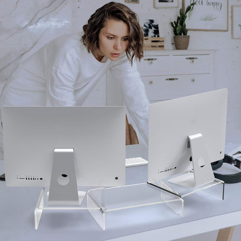 X-cosrack Acrylic Monitor Stand Riser, Dual Monitor Stand with Adjustable Length and Angle, 3 Shelf for Laptop, TV