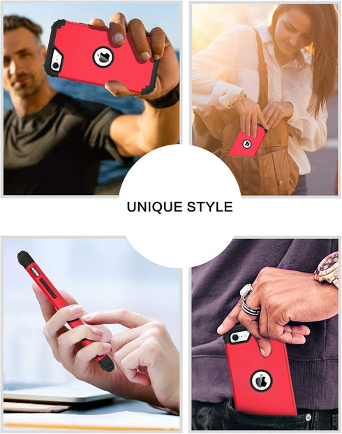 BENTOBEN for iPhone SE 2022 Case, Heavy Duty 3 in 1 Full Body Rugged Shockproof Cover for Girls Women, Red/Black