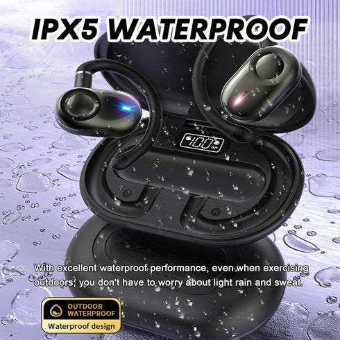Purple Open Ear Headphones, Wireless 5.4 Bluetooth Hanging Earphones, TWS Earbuds with Ear Loops