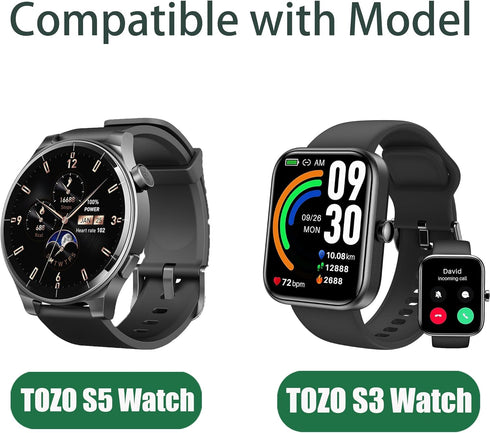 Compatible with TOZO S3 Smart Watch Bands, Breathable Soft Silicone Sport Band with Magnetic Butterfly Clousure Replacemet Straps Compatible with TOZO S3, S5 Smart Watch