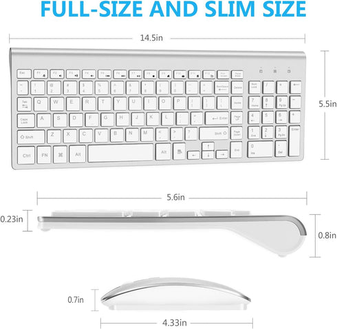 Wireless Keyboard and Mouse, Full Size USB Portable Plug and Play, Low Profile Quiet Compact for Mac PC Laptop Tablet