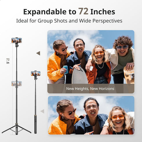 Sensyne 72" Phone Tripod, Extendable Tripod for iPhone & Selfie Stick with Detachable Phone Holder & Wireless Remote,