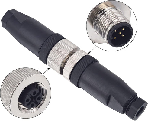 M12 5 Pin Male & Female Socket Panel – 12mm Industrial Circular Connector, Outdoor Waterproof IP67, 4 Sets