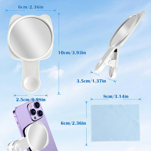 EKIND Clip On Selfie Mirror for Phone Rear Camera Reflective HD Back Selfie Tool with Dust Cloth for Photo Video Vlog
