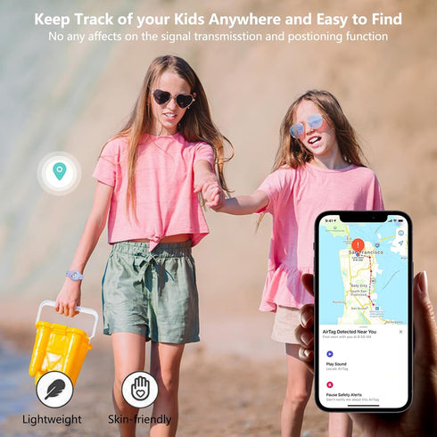 Waterproof Airtag Bracelet for Kids - Cute Cartoon Silicone Hidden Wristband, Anti-Lost Apple Airtag Holder, Purple