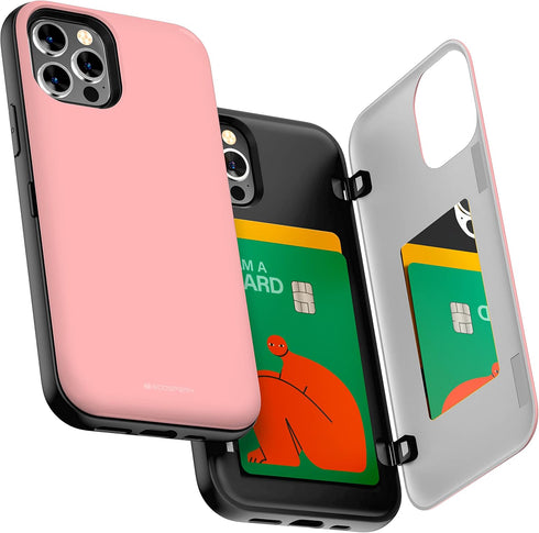 GOOSPERY Card Holder Wallet Case for iPhone 12/12 Pro (2020), Protective Dual Layer Bumper - Pink