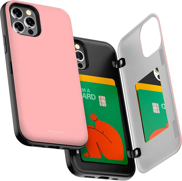 GOOSPERY Card Holder Wallet Case for iPhone 12/12 Pro (2020), Protective Dual Layer Bumper - Pink
