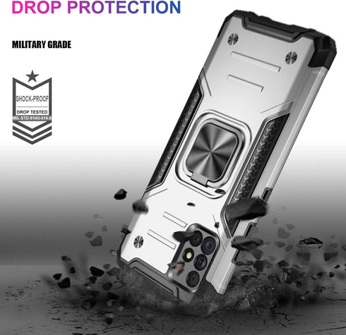 IKAZZ for Galaxy A51 4G Case with Screen Protector, Dual Layer Anti-Slip Rugged Protective Cover with Kickstand