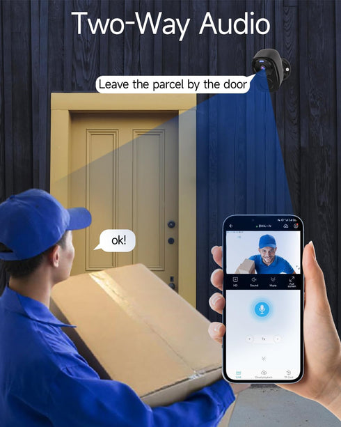 Security Cameras Wireless Outdoor, Battery Powered with IP65 Waterproof, Two-Way Audio, Color Night Vision, No