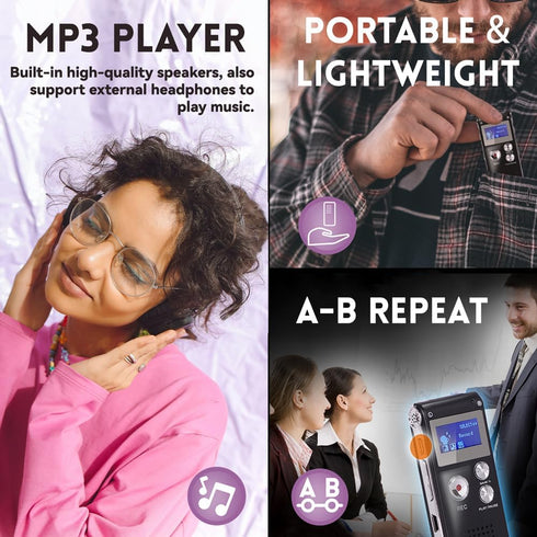32GB Digital Voice Recorder - Voice Activated with Playback, Portable Tape Recorder for Lectures, Meetings, Interviews,