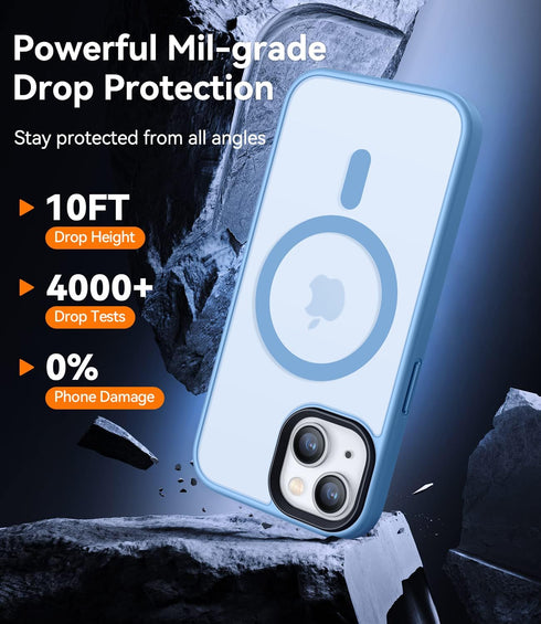 CANSHN iPhone 15 Case - Slim Sky Blue Magnetic Cover, MagSafe Compatible, MIL-Grade Drop Tested, Anti-Scratch,