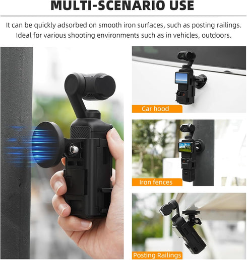 Pocket 3 Magnetic Mount, Magnet Bracket Expansion Adapter Holder with Cold Shoe for Car, Railings, Refrigerators, DJI