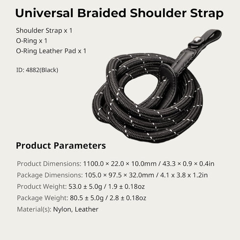 Adjustable Braided Shoulder Strap for Cameras - SmallRig Neck & Shoulder Strap with O-Ring and Leather Pad