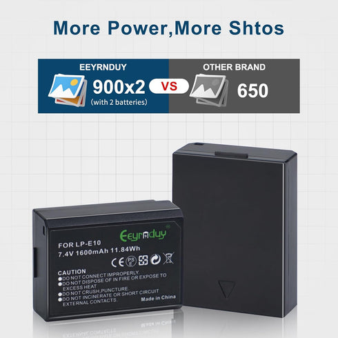 LP-E10 Battery and Dual Charger for Canon EOS Rebel T7 T6 T5 T3 T100, Kiss X50 X70, 2-Pack 1600mAh