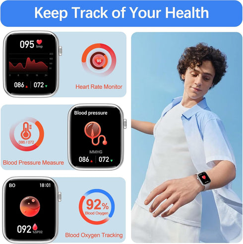 Smart Watches for Women Men (Answer/Make Calls) Compatible with iPhone/Android Phones, 1.85" HD Screen Fitness Tracker Heart Rate Blood Oxygen Sleep Monitor Smartwatch (Grey)