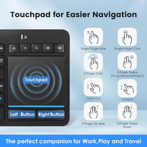 Multi-Device Wireless Bluetooth Keyboard with Touchpad, TV Keyboard with Multi-Touch Trackpad for Windows, Android,