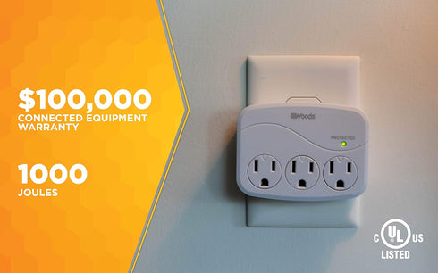 Woods 41034 Surge Protector with 3 Power Outlets, 1000J of Protection