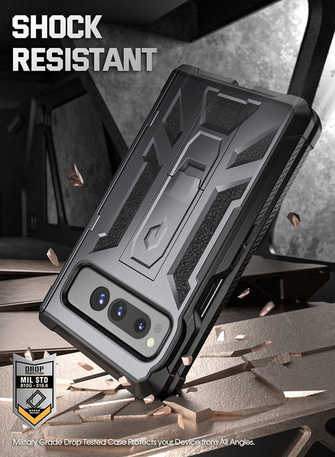 Poetic Spartan Military Grade Drop Tested Case for Google Pixel Fold 5G - Built-in Screen Protector, Metallic Gun Metal