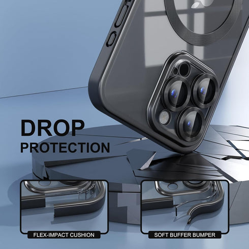 Magnetic Soft Clear Phone Case for iPhone 15 Pro Max, Titanium Black with Military Grade Drop Protection